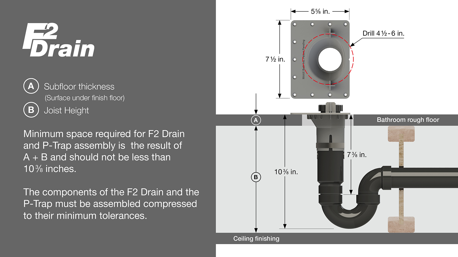 MAAX F2 Drain: Minimum Space Required